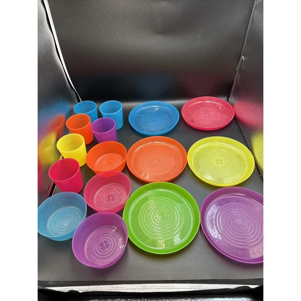 Ikea Lot of 16 Bowls Cups Plates Kalas Plastic Kid Child Rainbow Bright